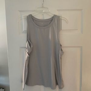 Grey and white stripped workout shirt